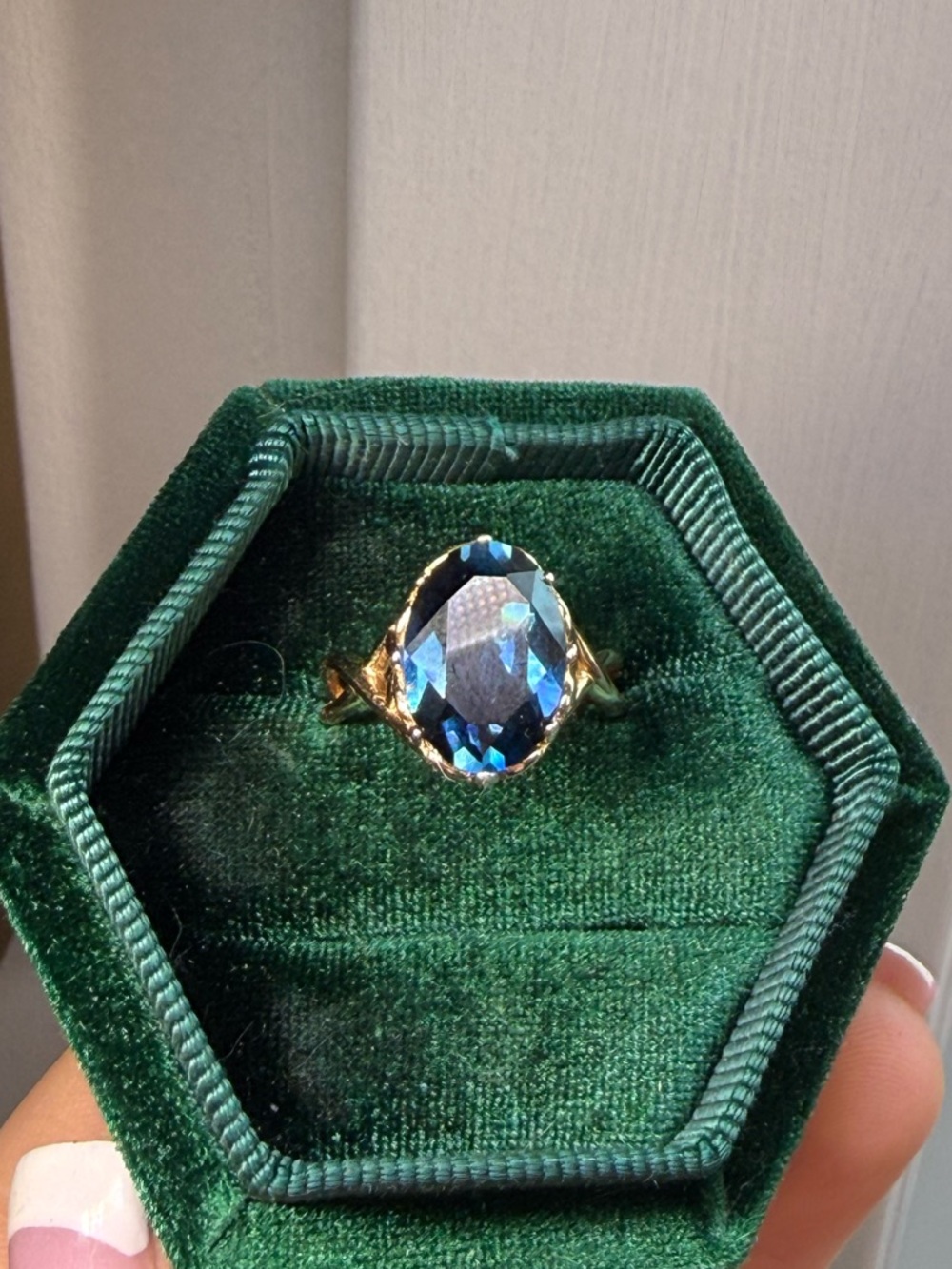 Blue oval zirconia s925+gold plated ring - Picture 2 of 5